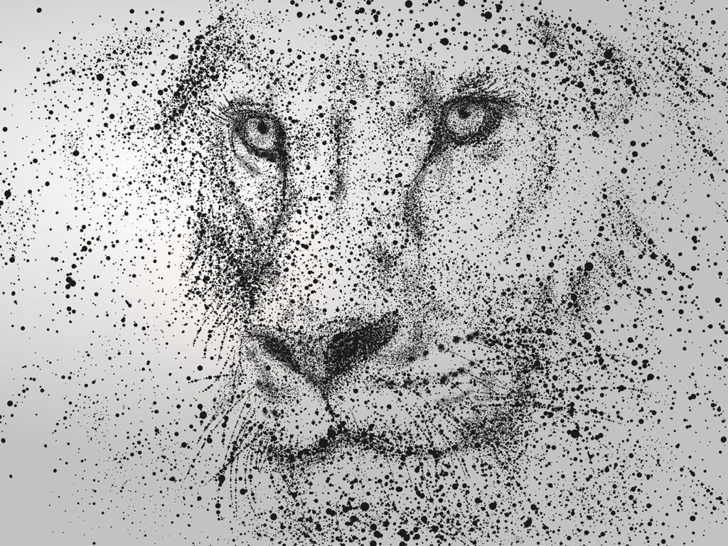 Lion's face with black specks Lion's face with black specks