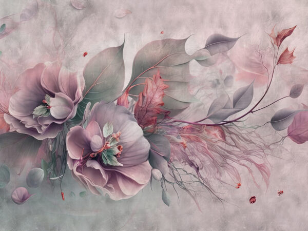 A painting of flowers and leaves A painting of flowers and leaves