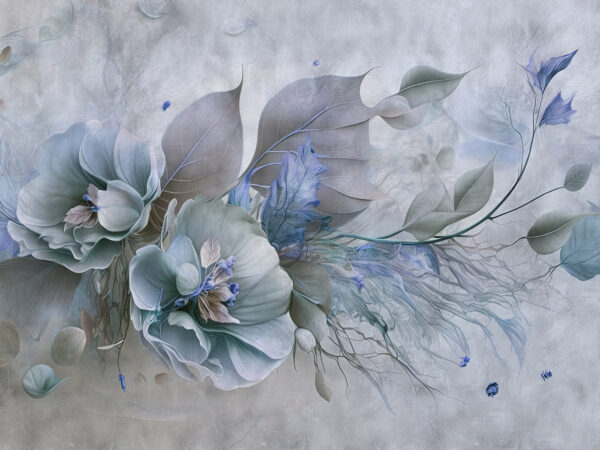 A painting of flowers and leaves A painting of flowers and leaves