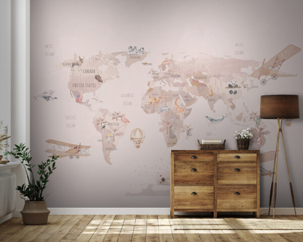 Map of the world with airplanes and polar bears Map of the world with airplanes and polar bears