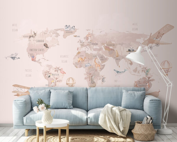 Map of the world with airplanes and polar bears Map of the world with airplanes and polar bears