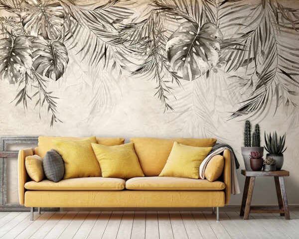 Tropical leaves on a textured background. Tropical leaves on a textured background.
