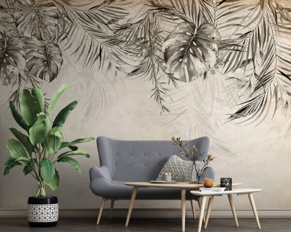 Tropical leaves on a textured background. Tropical leaves on a textured background.