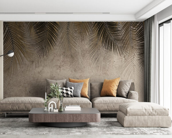 Palm leaves against a textured backdrop. Palm leaves against a textured backdrop.