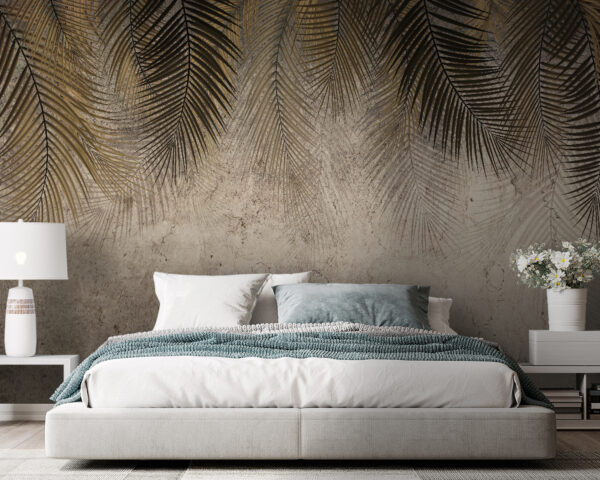 Palm leaves against a textured backdrop. Palm leaves against a textured backdrop.