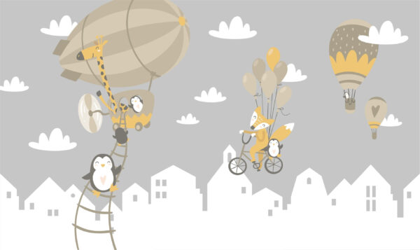 Cartoon animals riding a bike and a balloon Cartoon animals riding a bike and a balloon