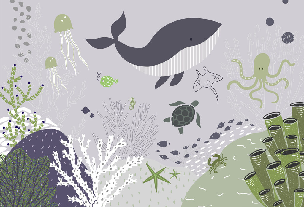 A sea life with a whale and turtles A sea life with a whale and turtles