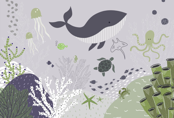 A sea life with a whale and turtles A sea life with a whale and turtles