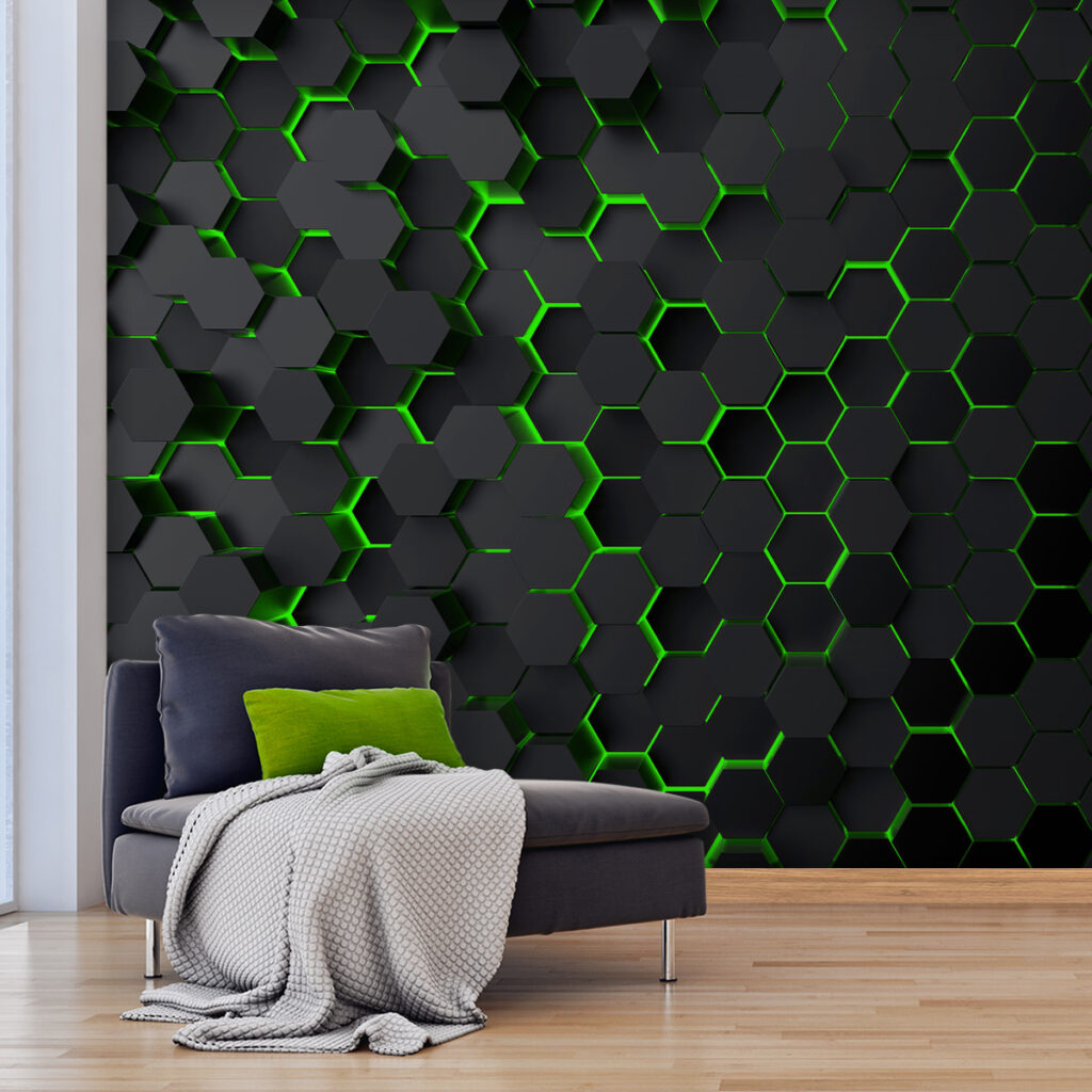 A black hexagons with green lights u93618v1pih1m 1024x1024 - A black hexagons with green lights