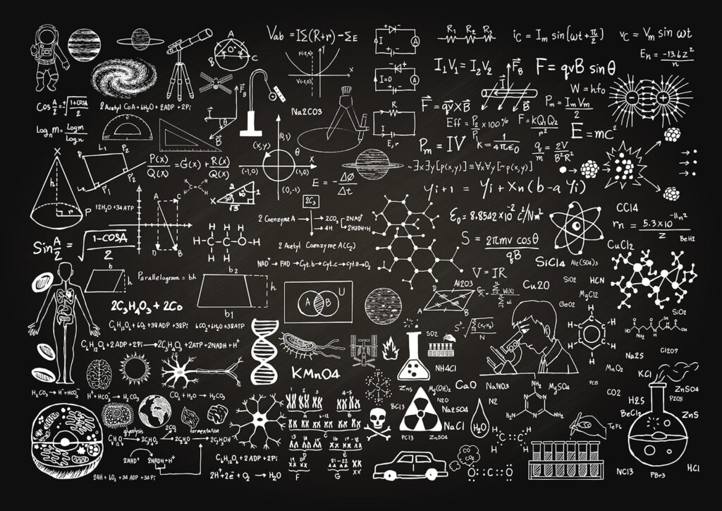 Blackboard with math symbols and formulas Blackboard with math symbols and formulas