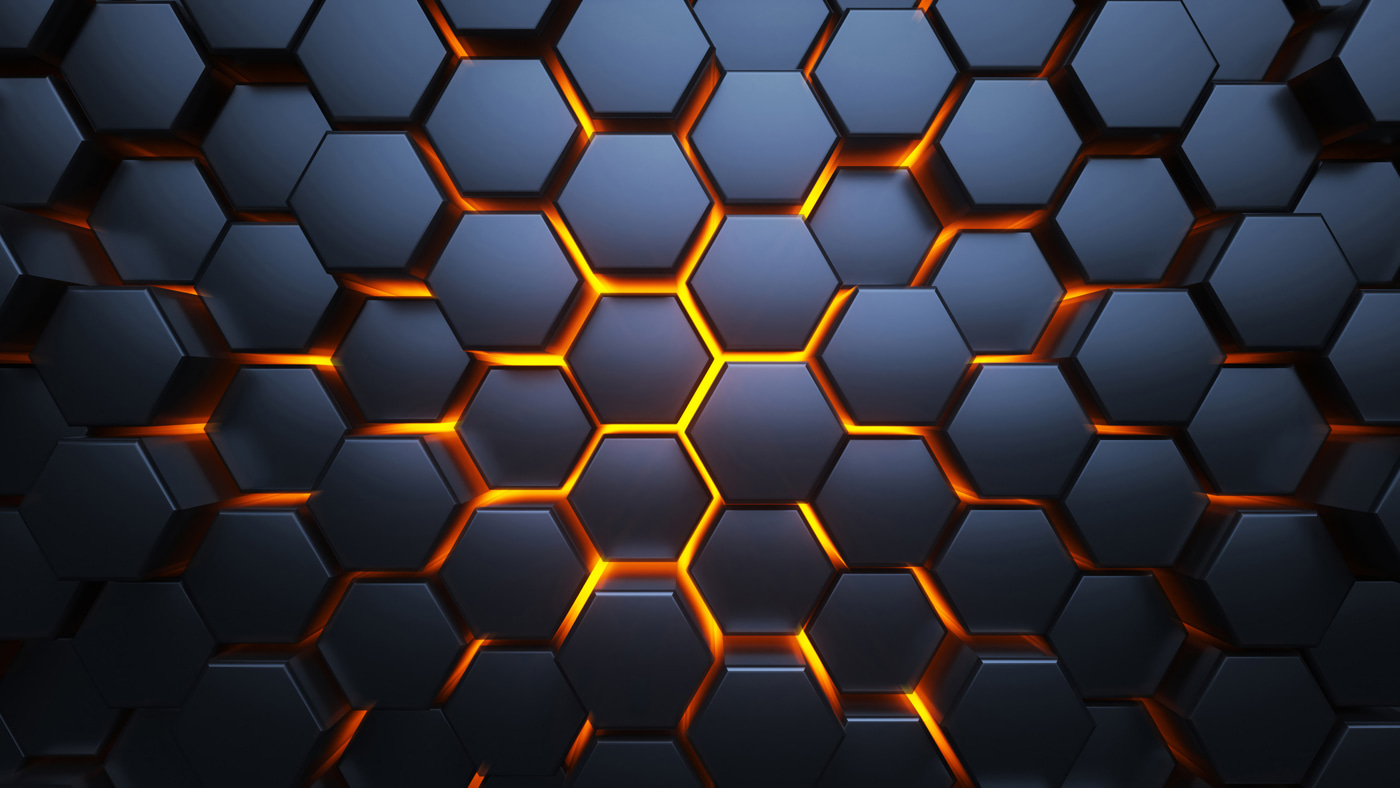 Black hexagons with orange lights