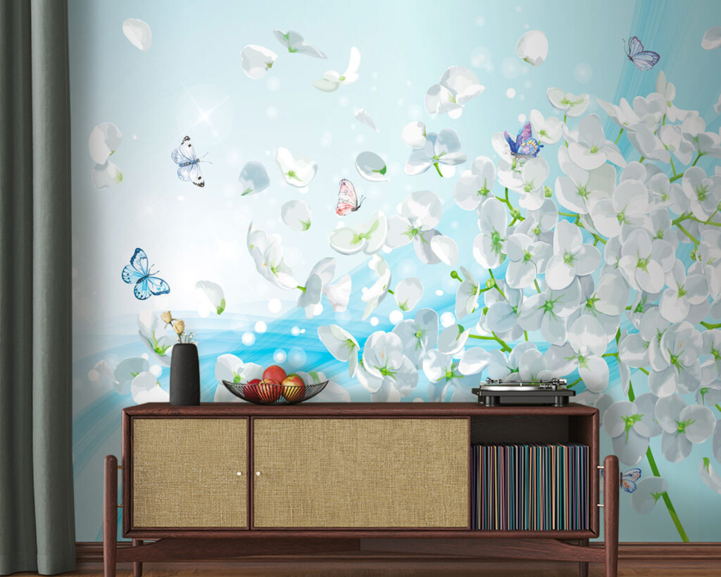 White flowers with butterflies flying u93477pig20 1024x819 - White flowers with butterflies flying - tegory