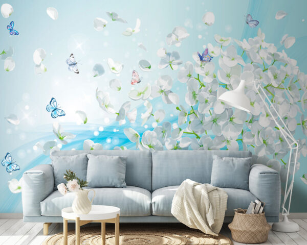 White flowers with butterflies flying u93477pig14 600x480 - White flowers with butterflies flying - tegory