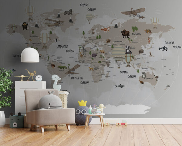 Map of the world with animals