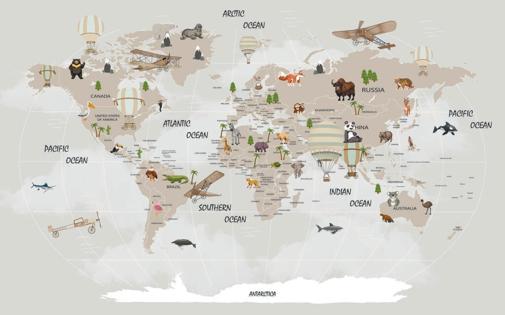 Map of the world with animals u93386p 1024x638 - Map of the world with animals - tegory