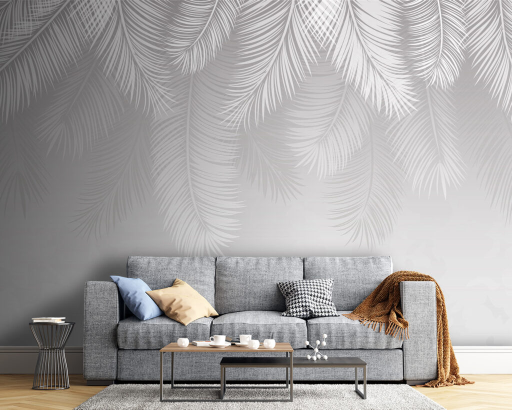 White feather pattern on a gray background White feather pattern on a gray background