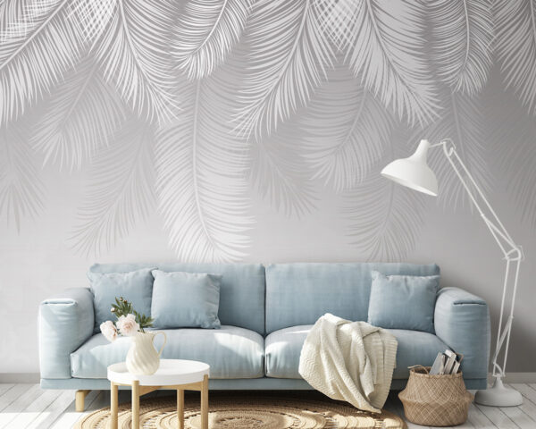 Wall murals Wall murals White feather pattern on a gray background (SKU: u93109)