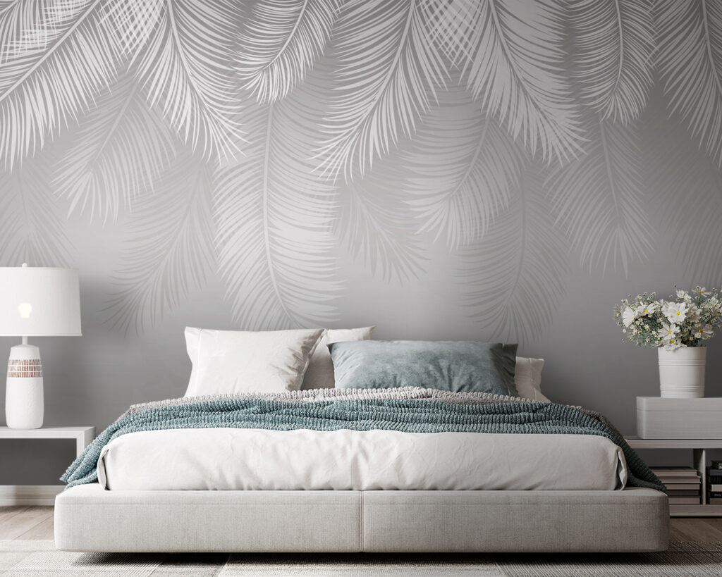 White feather pattern on a gray background White feather pattern on a gray background