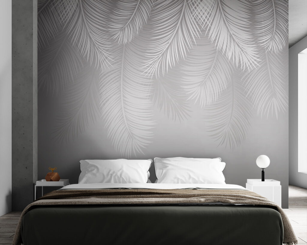 White feather pattern on a gray background White feather pattern on a gray background