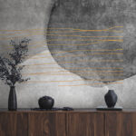 Wall murals Grey and white painting with orange lines