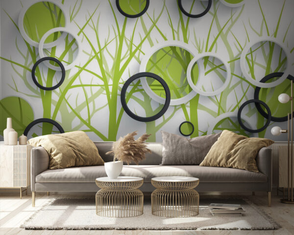 Wall murals Wallpaper with circles and trees Wall murals Wallpaper with circles and trees