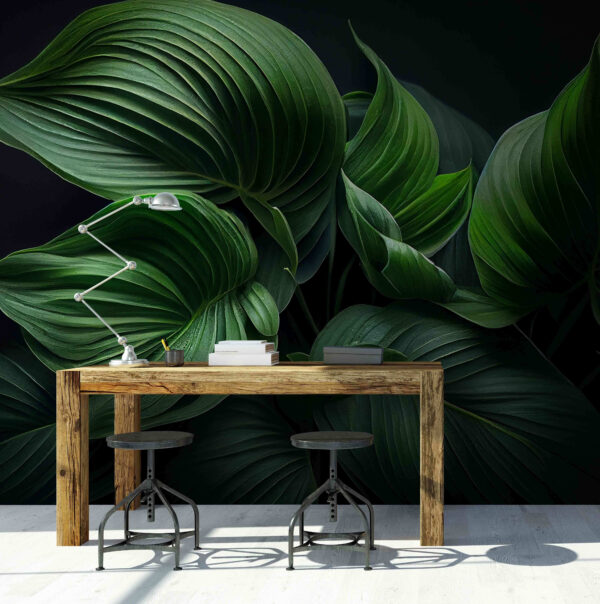 Lush green leaves in serene darkness. Lush green leaves in serene darkness.