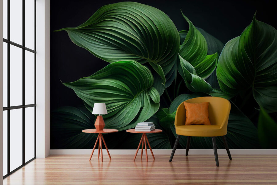 Lush green leaves in serene darkness. Lush green leaves in serene darkness.
