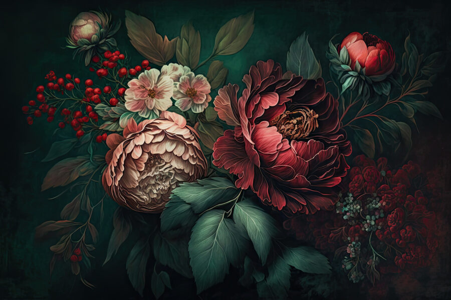 Painting of flowers and leaves