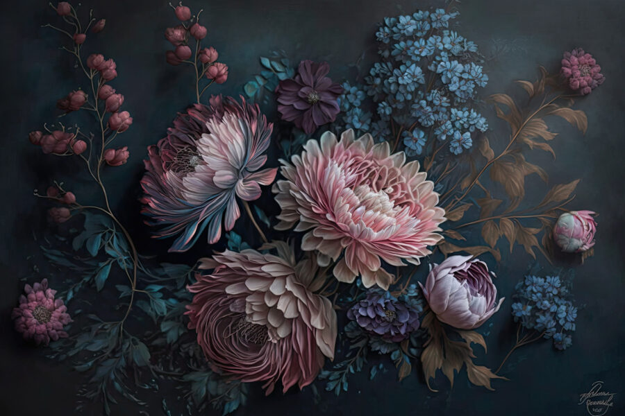 Painting of flowers on a dark background