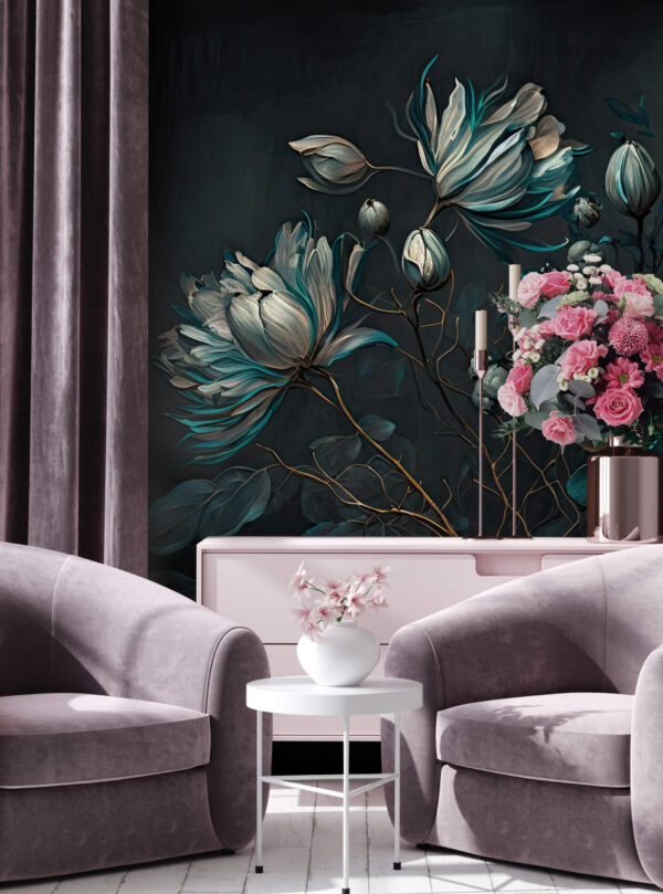 Painting of flowers on a black background Painting of flowers on a black background