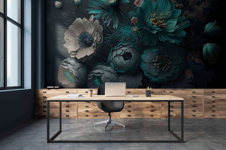 Elegant floral arrangement in cool tones.