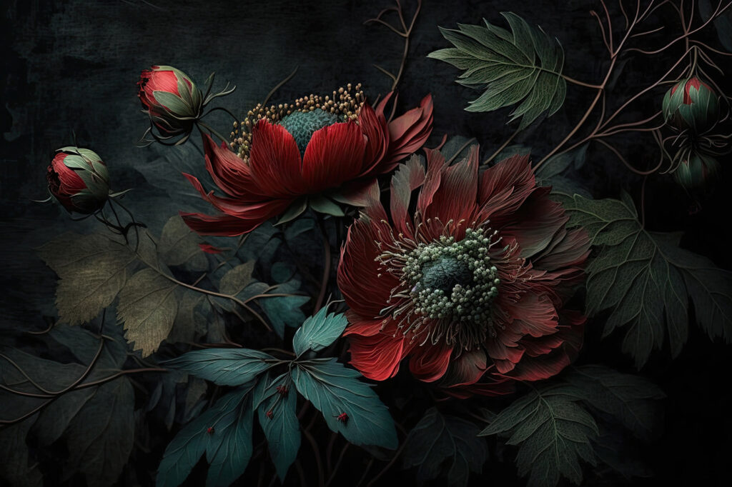 Dark blooms in a moody setting. Dark blooms in a moody setting.