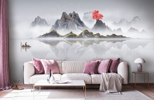 Mountain range with a red tree in the middle of the water u72981pig1m 600x389 - Mountain range with a red tree in the middle of the water - tegory