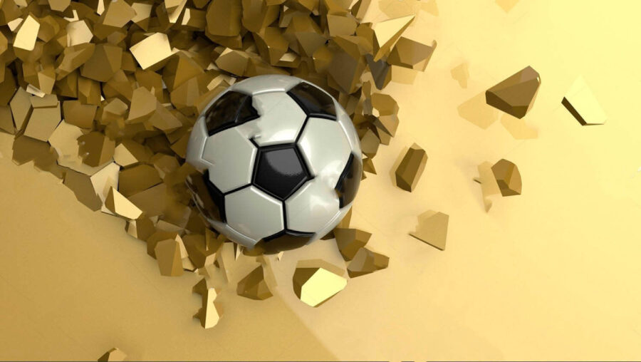 Wall murals Football ball in a pile of broken pieces - Image 4
