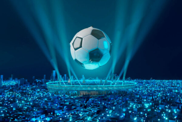 Football ball above a stadium Football ball above a stadium