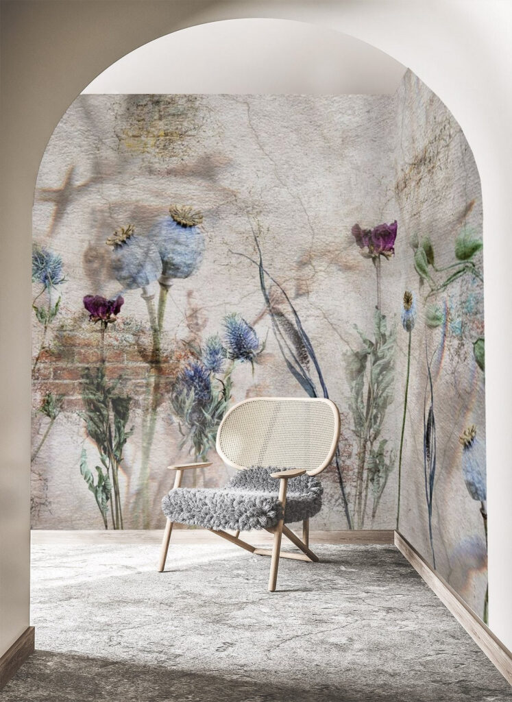 Wall with flowers and a brick wall u72771pih1m 747x1024 - Wall with flowers and a brick wall