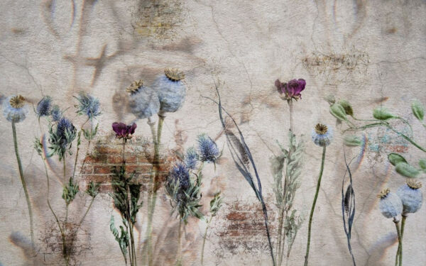 Wall with flowers and a brick wall Wall with flowers and a brick wall
