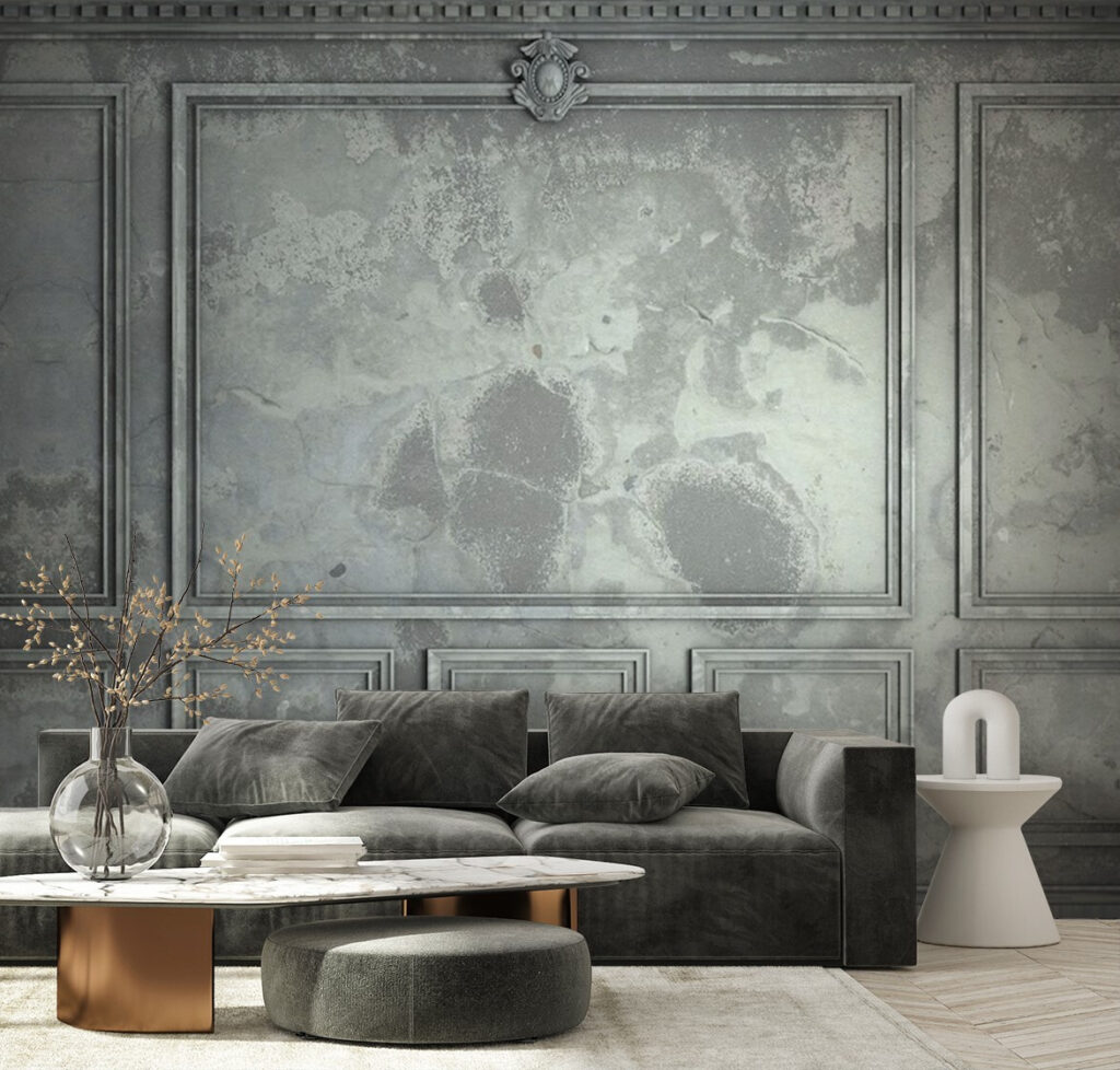 Grey wall with square tiles