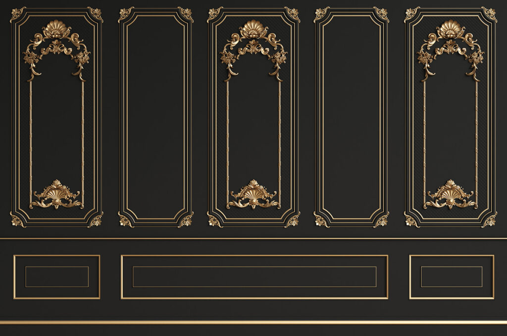 Elegant black panels with ornate accents. Elegant black panels with ornate accents.