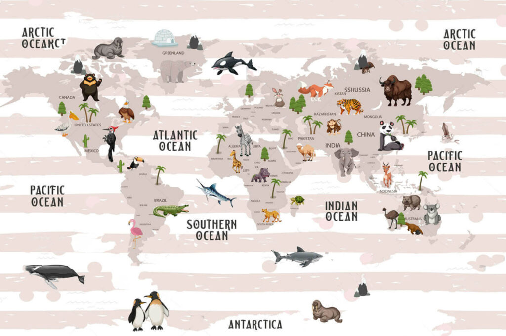 Map of the world with animals u72580p 1024x680 - Map of the world with animals - tegory