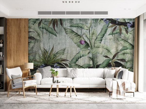 Wallpaper with a banana tree and flowers Wallpaper with a banana tree and flowers