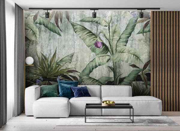 Wallpaper with a banana tree and flowers Wallpaper with a banana tree and flowers