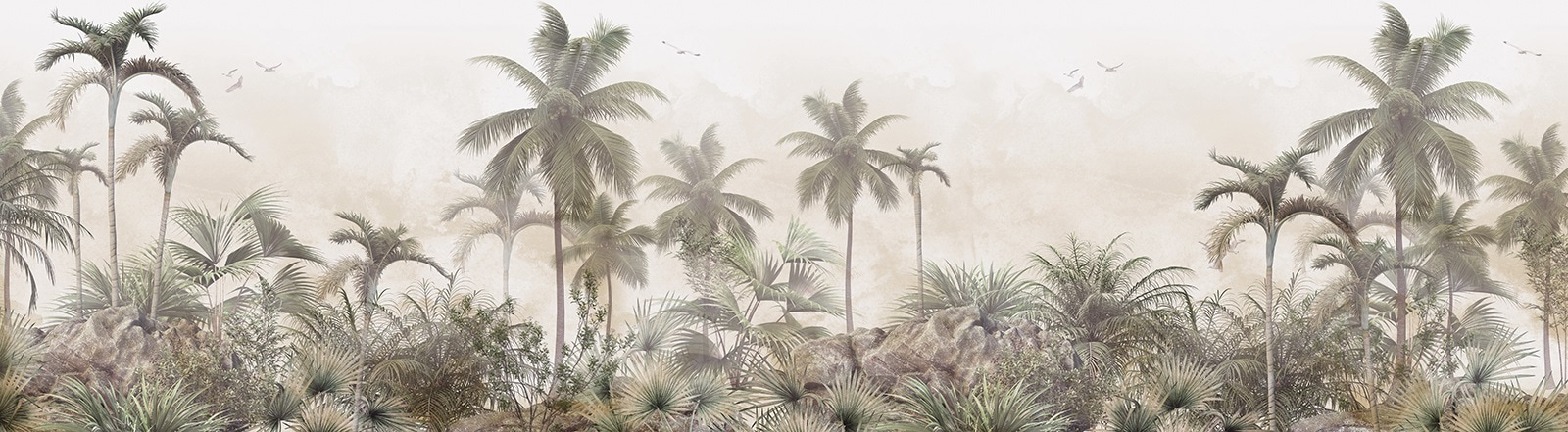 Palm trees and rocks in a foggy environment u72419p - Palm trees and rocks in a foggy environment - tegory