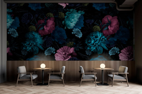 Vibrant floral pattern on black background. Vibrant floral pattern on black background.