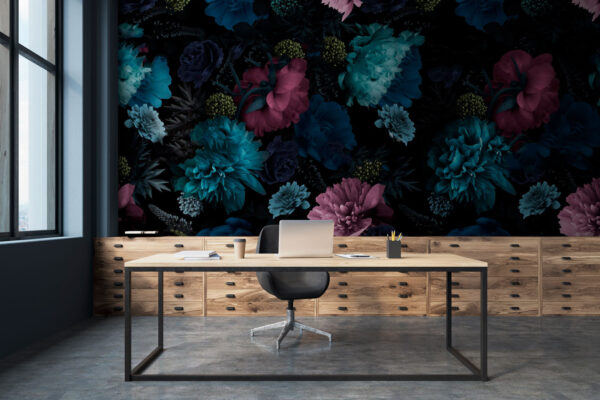 Vibrant floral pattern on black background. Vibrant floral pattern on black background.