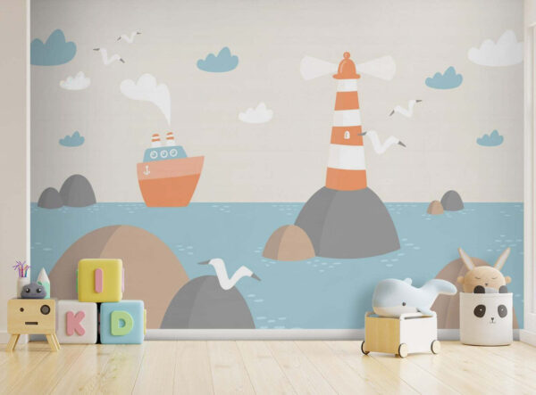 Cartoon of a lighthouse and a boat u72197pir3 600x443 - Cartoon of a lighthouse and a boat - tegory
