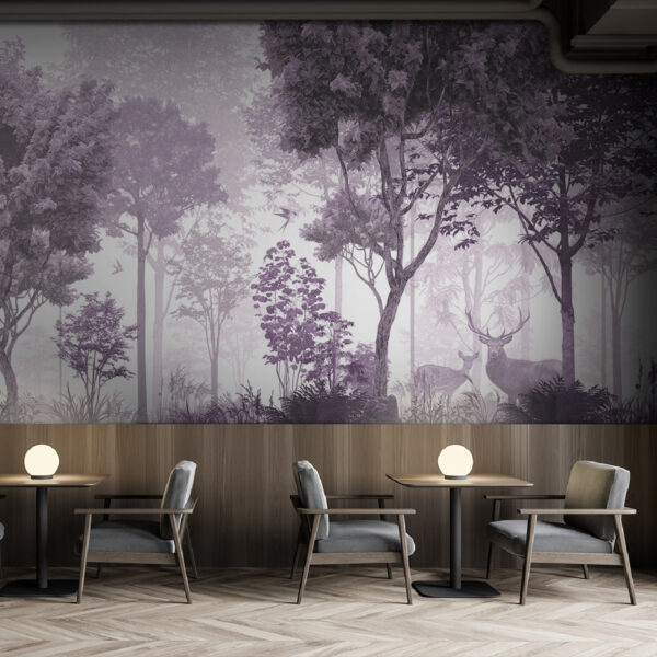 A purple and white image of trees and plants A purple and white image of trees and plants