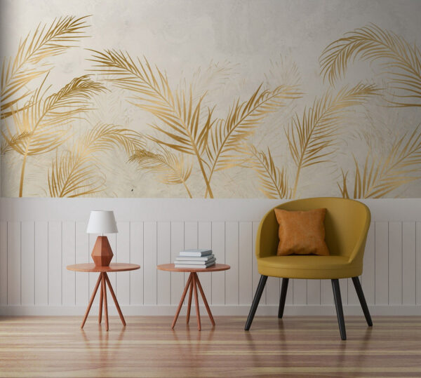 Gold palm leaves on a white background