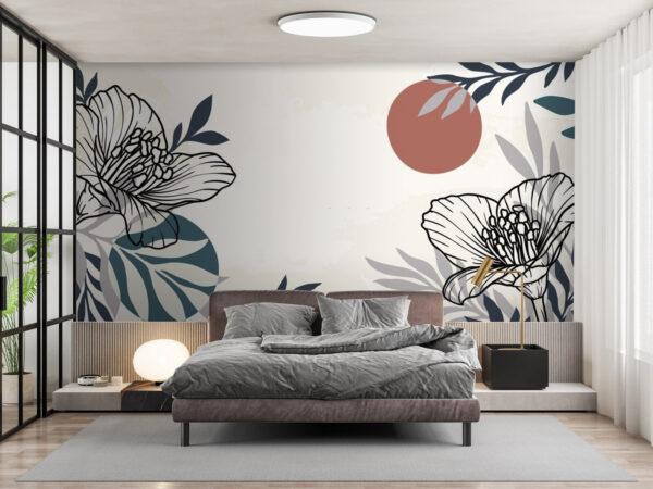 White background with black and white flowers and leaves u71814pib1 600x450 - White background with black and white flowers and leaves - tegory