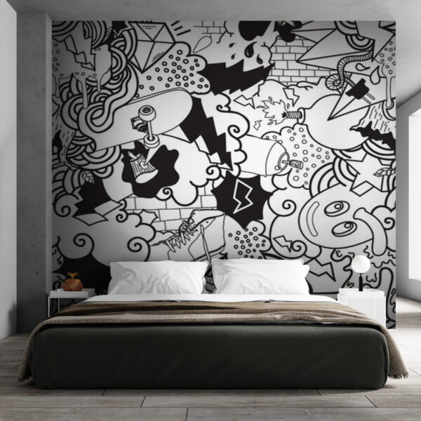Black and white pattern of doodles Black and white pattern of doodles